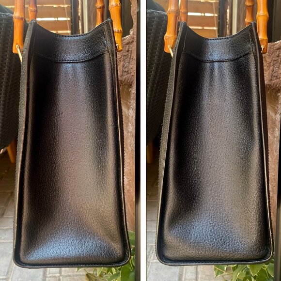 Vintage Gucci Diana Black Leather Structured Tote w/ Bamboo Handles w/ COA - Picture 2 of 16